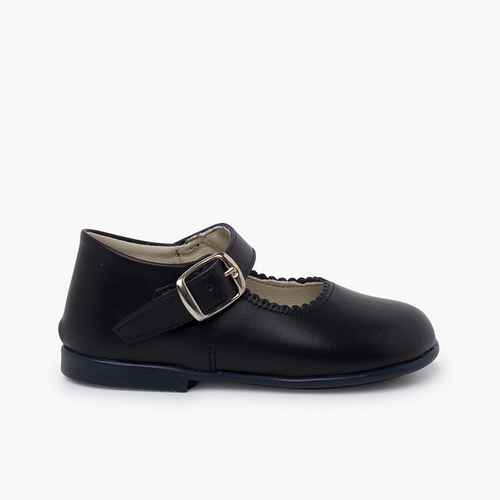 Sapatos Merceditas Pele Menina com Fivela Azul Marinho