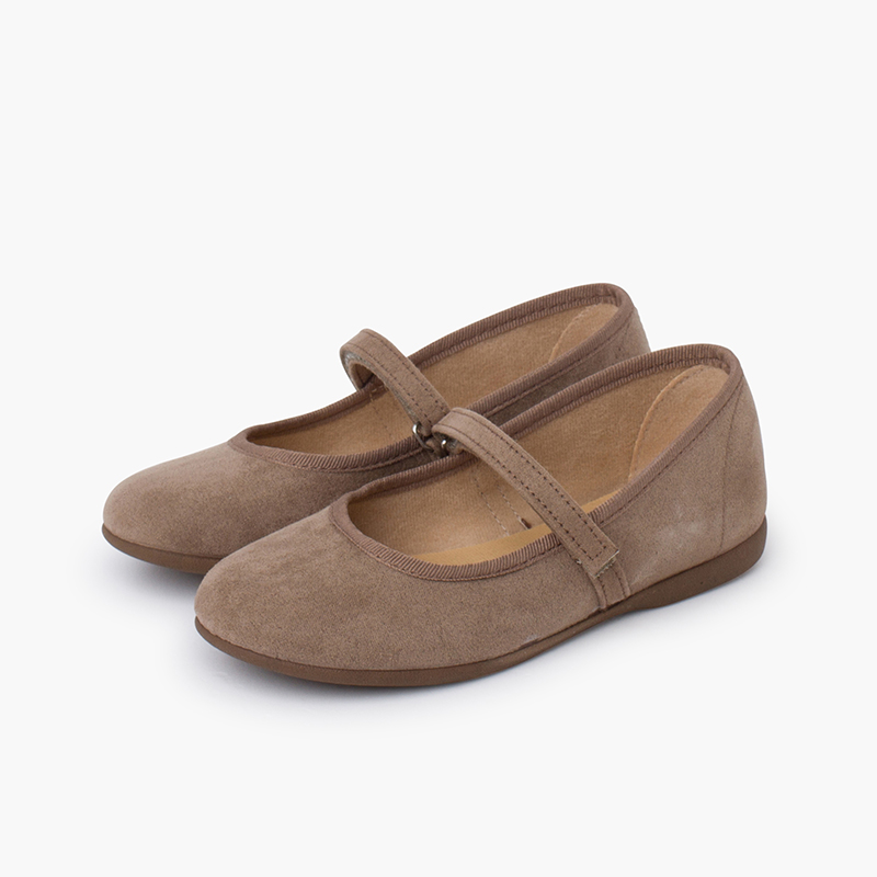 Sapatos Merceditas tipo Camurça com tiras aderentes Taupe