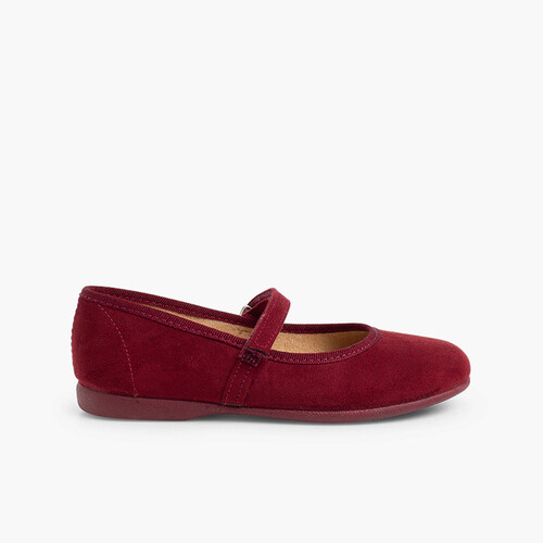 Sapatos Merceditas tipo Camurça com tiras aderentes Bordeaux