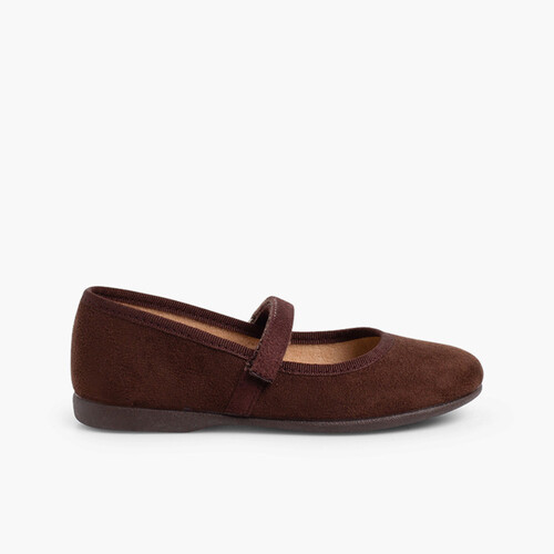 Sapatos Merceditas tipo Camurça com tiras aderentes Castanho