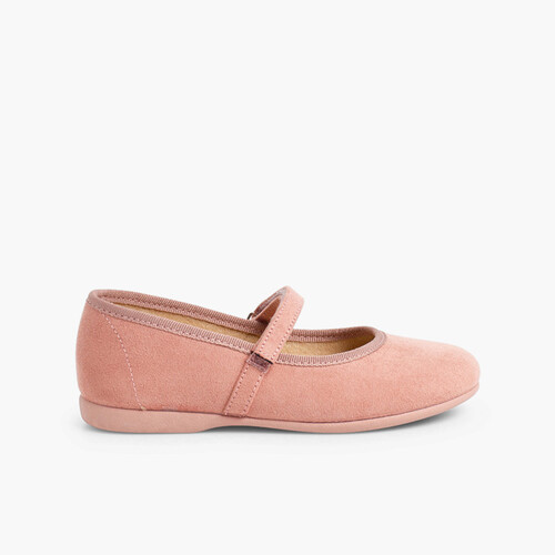 Sapatos Merceditas tipo Camurça com tiras aderentes Rosa