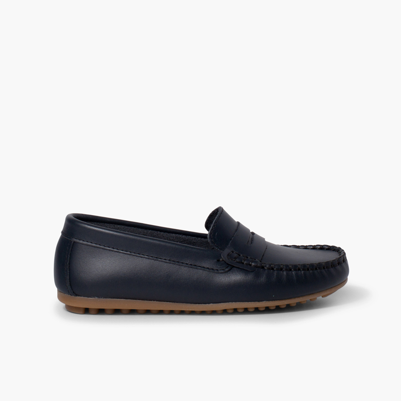 Mocassins Couro Azul Marinho