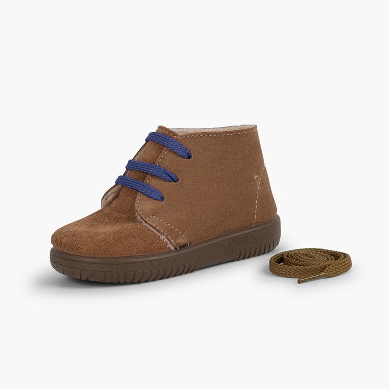 Botas Camurça Crianças Atacadores Intercambiáveis Taupe