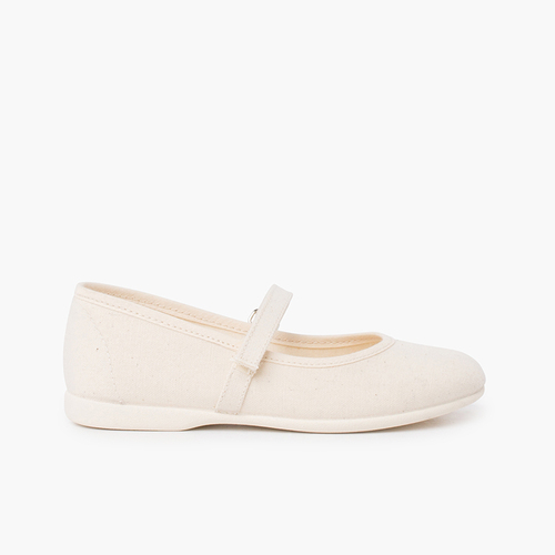 Sapatos Merceditas Tela com Tira Aderente Fina Cru