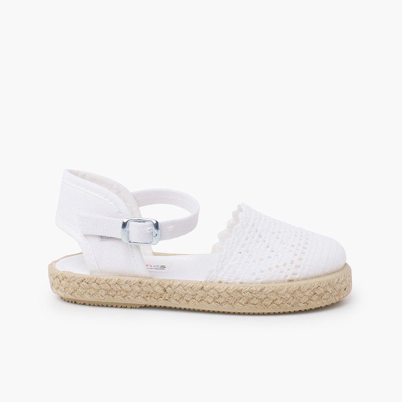 Alpargata Croché para Meninas com Fivela Branco