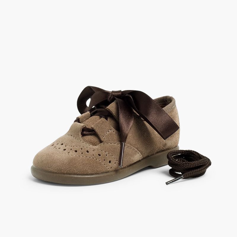 Sapatos estilo Inglês Crianças de Camurça Taupe
