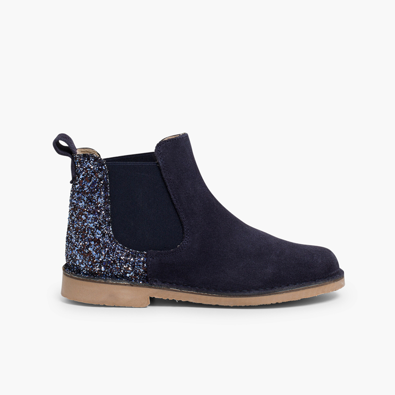 Botins Menina Camurça com traseira glitter Azul Marinho