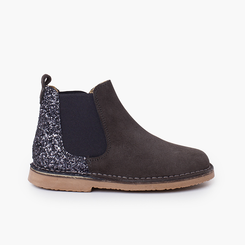 Botins Menina Camurça com traseira glitter Cinzento escuro