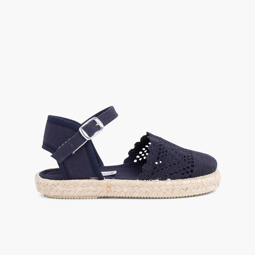 Alpargata Croché para Meninas com Fivela Azul Marinho