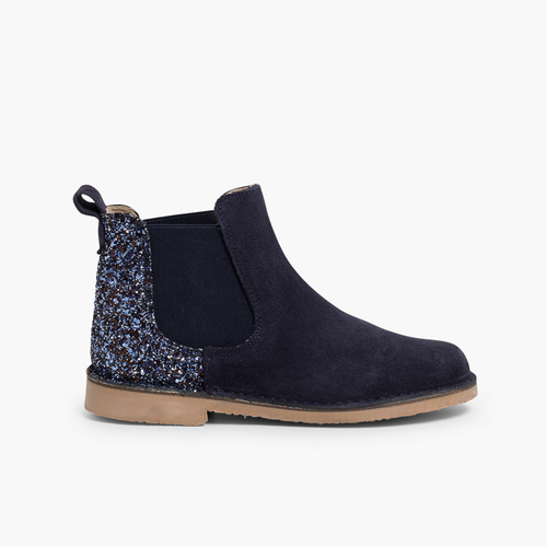 Botins Menina Camurça com traseira glitter Azul Marinho