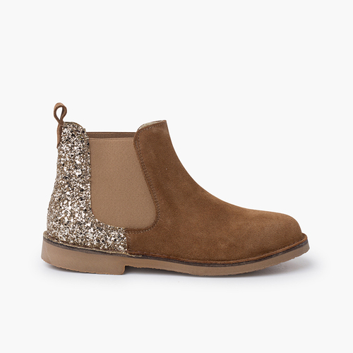 Botins Menina Camurça com traseira glitter Taupe