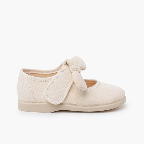 Sapatos Merceditas Lona tiras aderentes   Laço Liso Cru