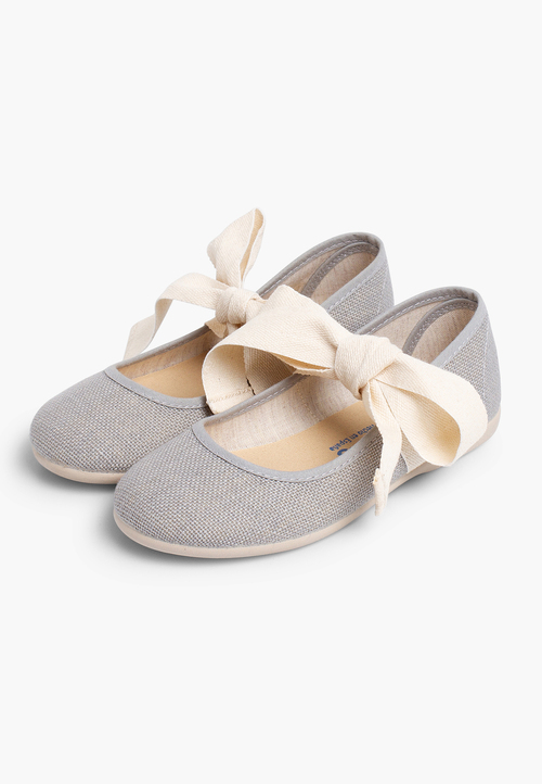 Sapatos Merceditas Linho com Laço Cru Cinzento