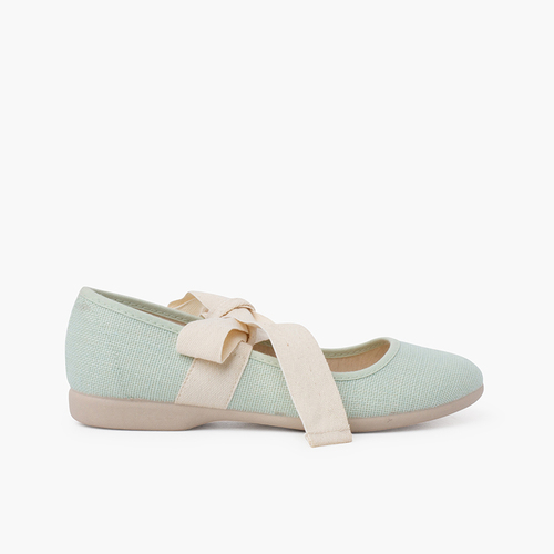 Sapatos Merceditas Linho com Laço Cru Menta