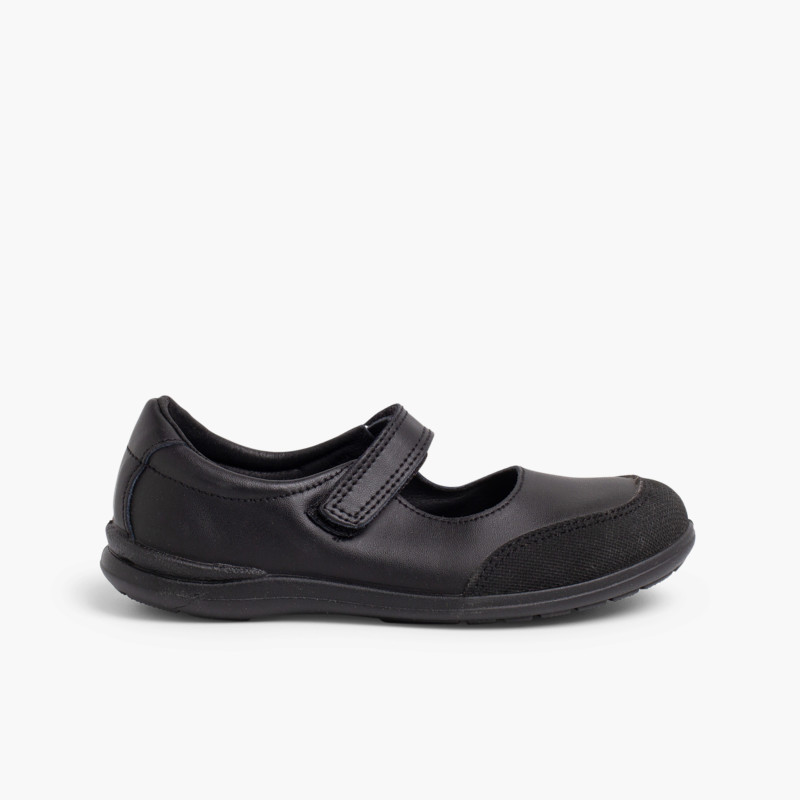 Sapatos Colegiais Laváveis Menina Merceditas Biqueira Reforçada  Preto