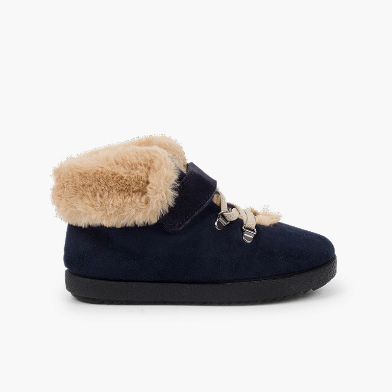 Botas Pelo Crianças tiras aderentes   Sola Dentada Azul Marinho