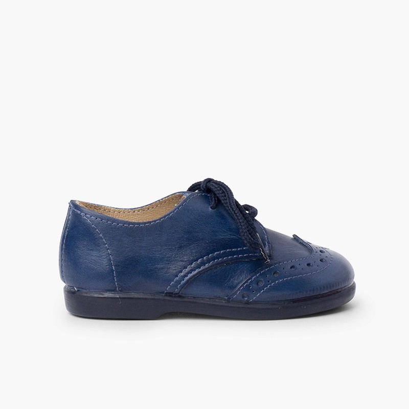 Blucher Picotado Pele Menino Azul Marinho