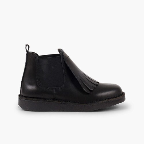 Botins Pele Menina Lingueta Franjas Preto