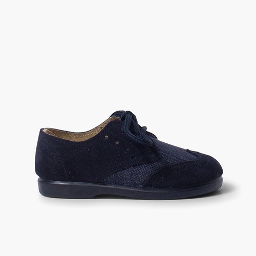 Blucher Linho e Camurça Picotado Menino Azul Marinho