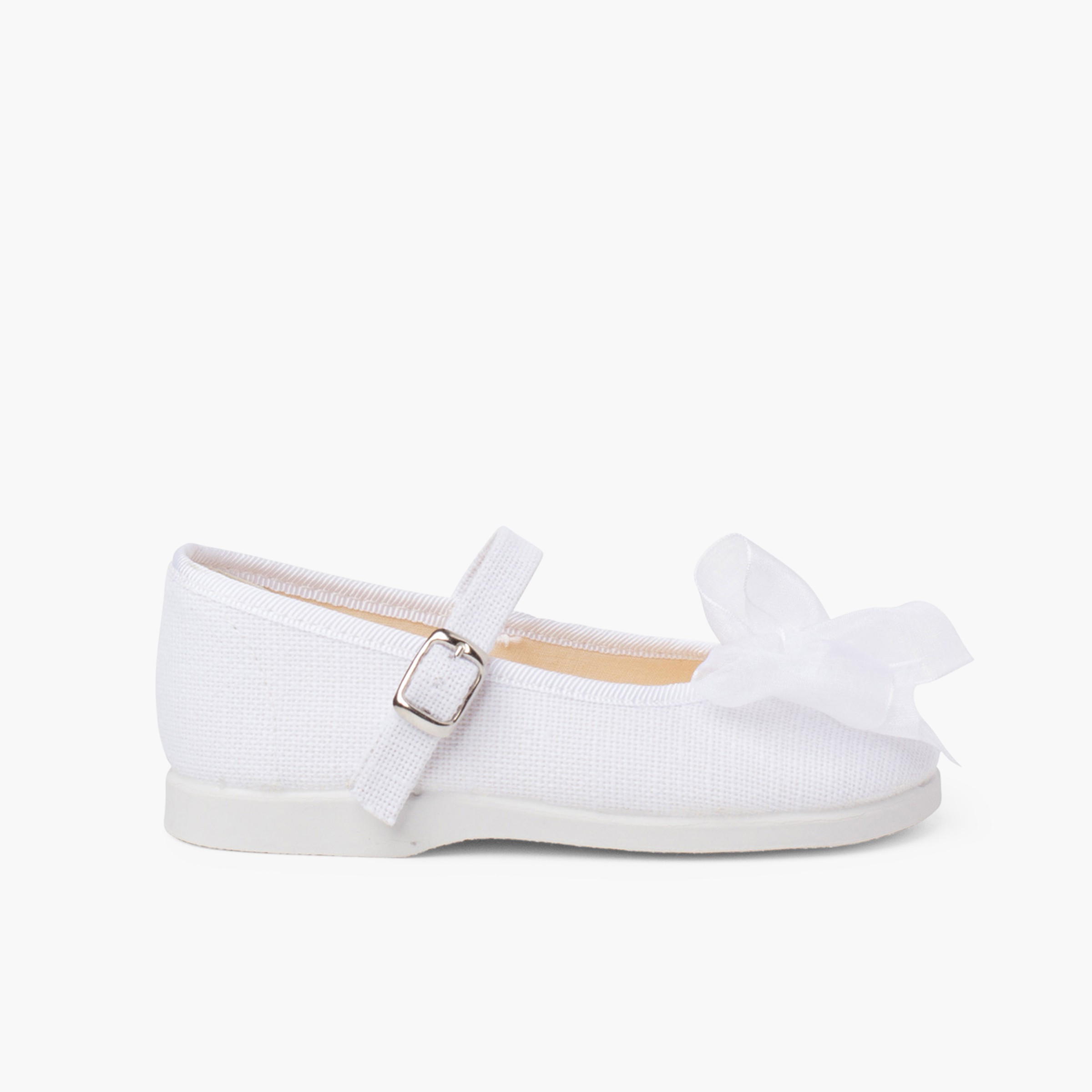 Mercedita Linho Fivela Laço Organza Branco