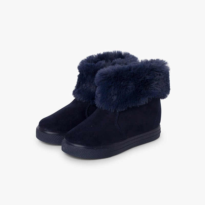Botas Menina Cano Dobrado Pelo Azul Marinho