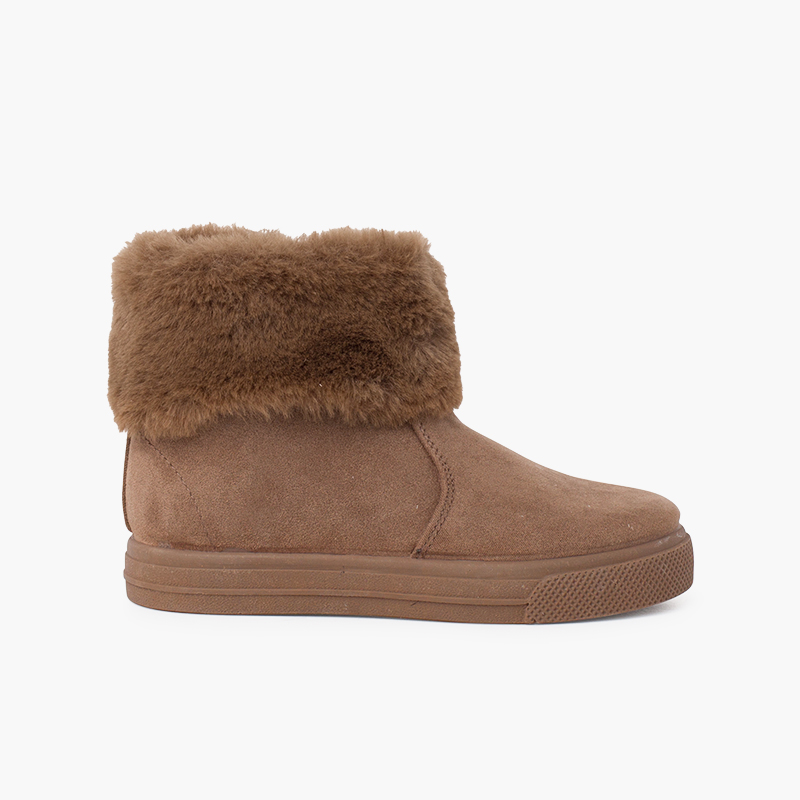 Botas Menina Cano Dobrado Pelo Taupe