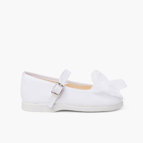 Mercedita Linho Fivela Laço Organza Branco