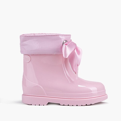 Galochas Menina Cano Curto Verniz com Laço Rosa