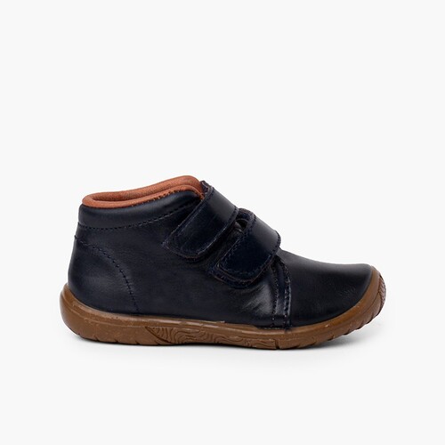 Botas Pele Meninos Duplo Fecho Biqueira Reforçada Azul Marinho