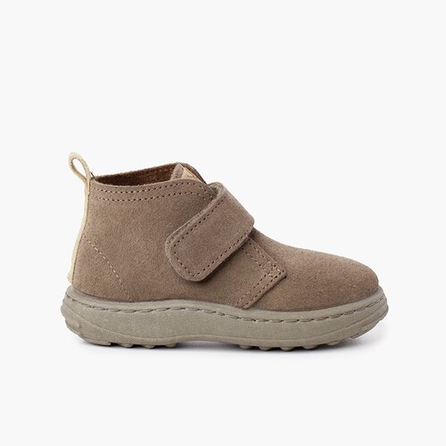 Botas Camurça Crianças Sola Sport Tira Aderente Taupe