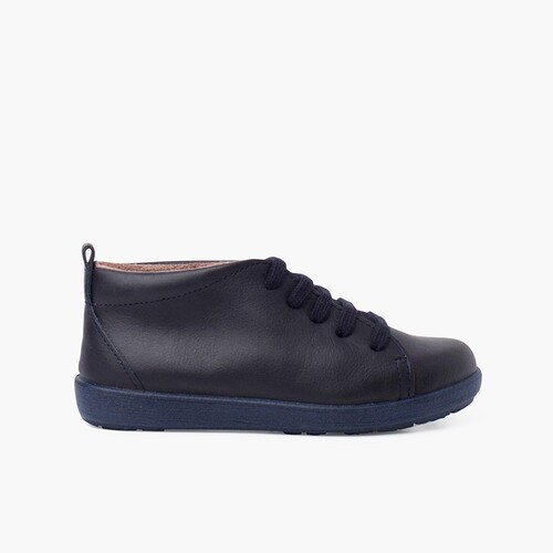 Sapatos Pele tipo Botins de Atacadores Azul Marinho