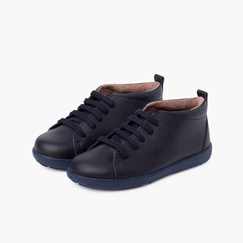 Sapatos Pele tipo Botins de Atacadores Azul Marinho