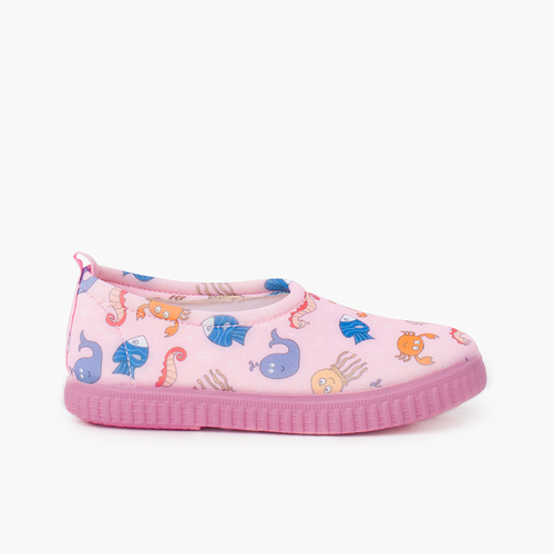 Sapatilha Fechada tipo Neopreno Desenhos Rosa