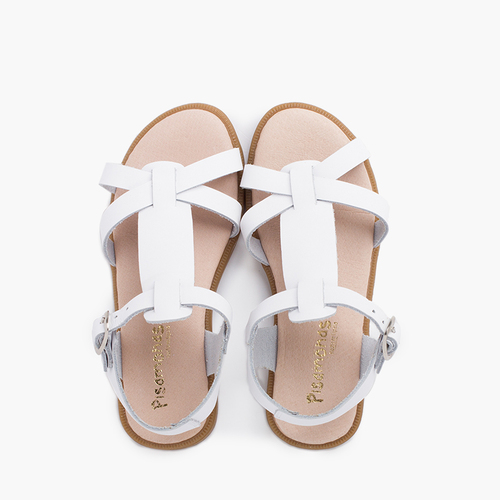 Sandálias Pele Menina Tiras Fecho Fivela Branco