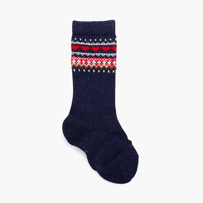 Meias altas faixa motivos nórdicos Azul escuro