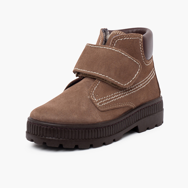 Botas sola track fecho aderente pespontos Taupe