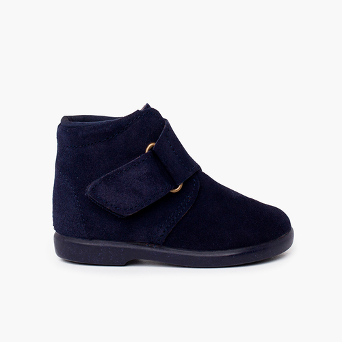 Bota camurça tira cruzada aderente Azul Marinho