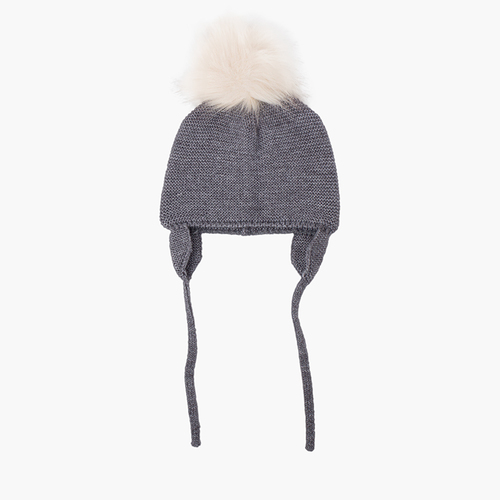 Gorro lã tapa orelhas pompom pelo Cinza Médio