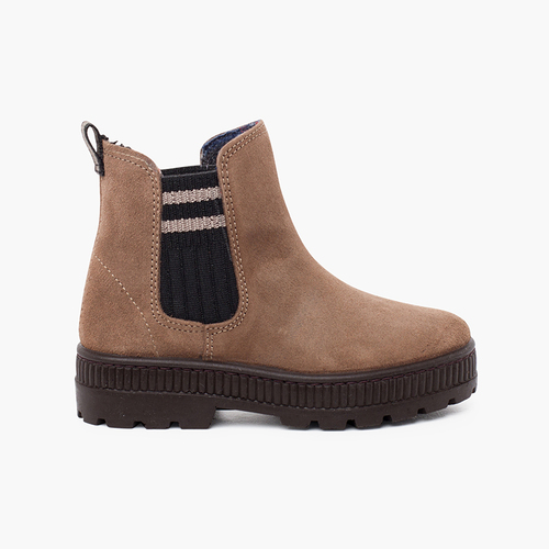 Bota camurça elástico lateral meia riscas Taupe