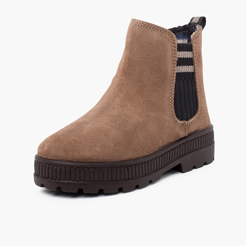 Bota camurça elástico lateral meia riscas Taupe