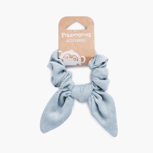 Elástico de cabelo scrunchie micro bombazine glitter com laço Azul Pastel