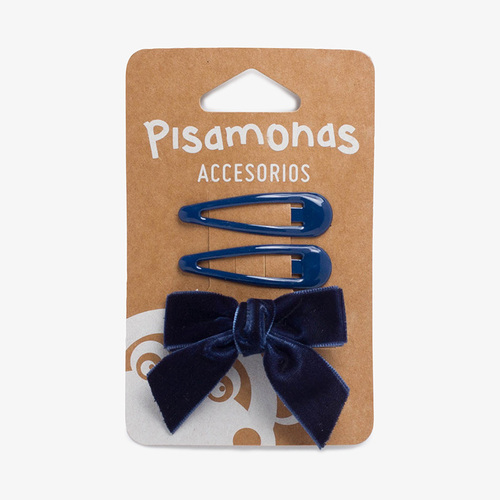 Pack ganchos clássicos e bico de pato com laço veludo Azul Marinho