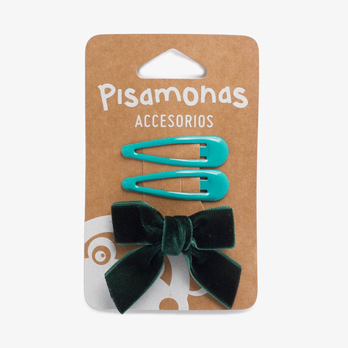Pack ganchos clássicos e bico de pato com laço veludo Verde Garrafa