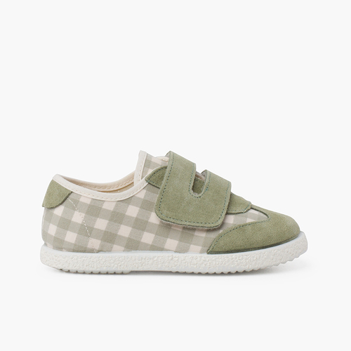 Sapatilhas vichy e camurça tira aderente dupla Verde Pastel