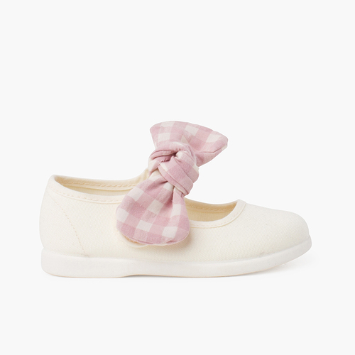 Merceditas laço vichy tira aderente Rosa Pastel
