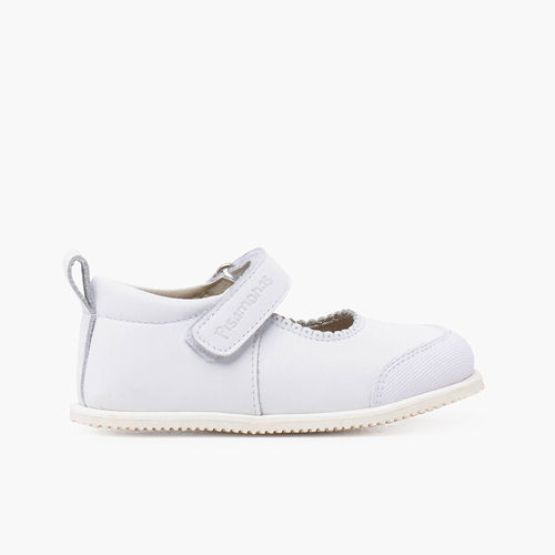 Merceditas pele sport com biqueira e fecho aderente Branco