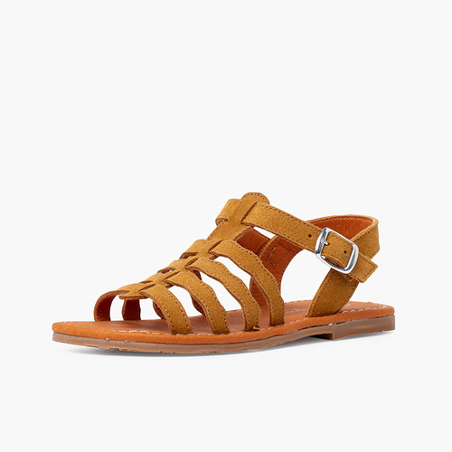 Sandálias camurça tipo gladiador fivela Camelo