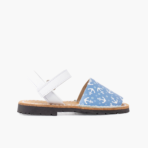 Menorquinas bicolor âncoras criança tira aderente Jeans Branco e Azul