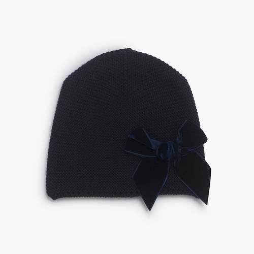 Gorro malha laço veludo Azul Marinho