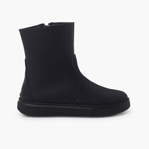 Botas pele com reforço e fecho-éclair lateral Azul Marinho